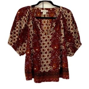 Rachel Zoe Cropped Floral Boho Top Puff Sleeves Bohemian Fall Autumn Photos‎